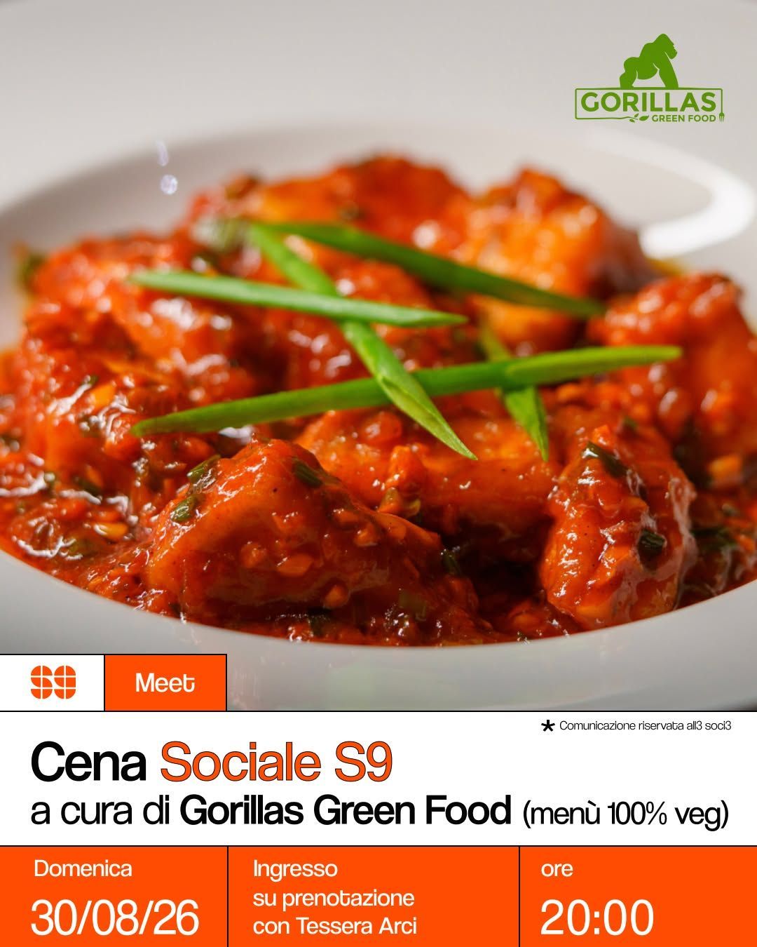 Cena Sociale S9 a cura di Gorillas Green Food (menù 100% veg)